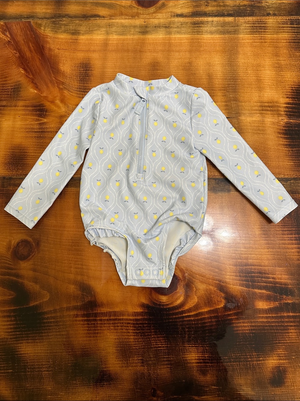 Carter's Light Blue One-Piece Long Sleeve Swimsuit with Yellow Lemon Print